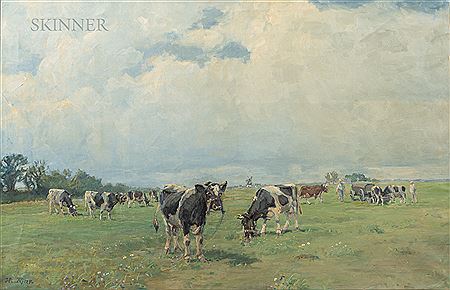 Sunny Summer Pasture with Cows Grazing