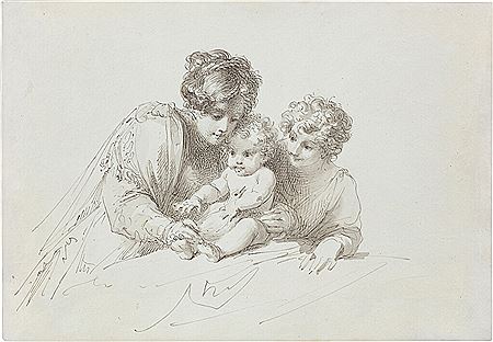 A woman with a baby and a child