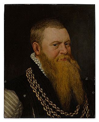 Portrait of a bearded gentleman, bust-length, wearing a gold chain