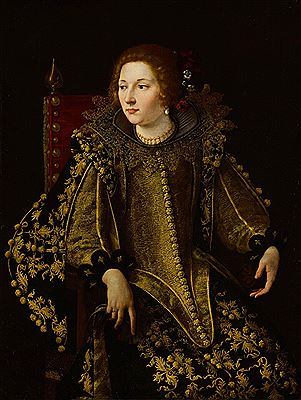 Portrait of a seated lady, three-quarter length, in an elaborate and gold-embroidered costume, possibly Caterina Savelli, Principessa di Albano