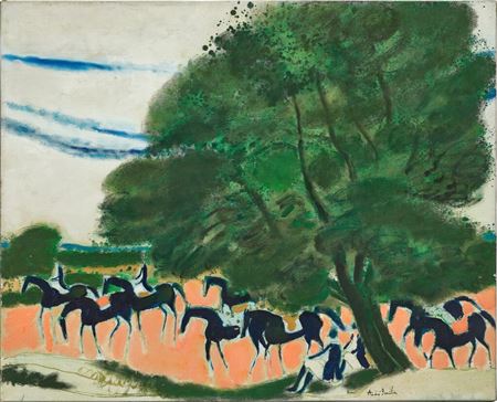 Cavaliers au grand arbre by Andre Brasilier - Auction record, sale price, and art valuation. Compare with similar artists and explore comparable artworks.