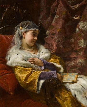 Sultana Reading the Holy Qur'an by Charles Louis Lucien Muller - Auction record, sale price, and art valuation. Compare with similar artists and explore comparable artworks.