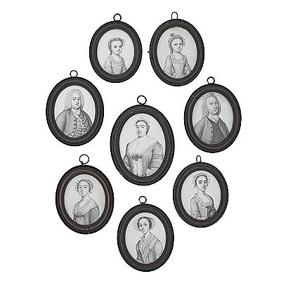 A collection of eight plumbago miniatures