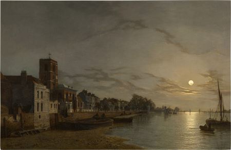 London, a view of the Thames at Chelsea reach by moonlight
