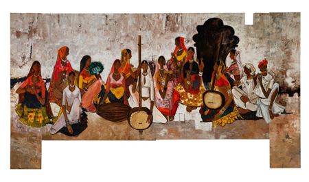 Untitled (Wedding Musicians) - Four Panels by B Prabha - Auction record, sale price, and art valuation. Compare with similar artists and explore comparable artworks.