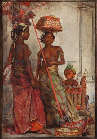 Melis, composition featuring Ni Dablig with Ni Gemblong with a boy behind the gender music instrument by Willem Gerard Hofker - Auction record, sale price, and art valuation. Compare with similar artists and explore comparable artworks.