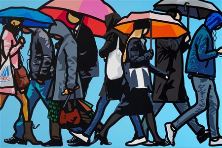 Walking in London in the rain by Julian Opie - Auction record, sale price, and art valuation. Compare with similar artists and explore comparable artworks.