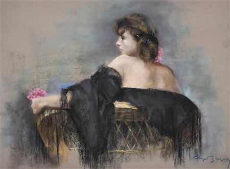 "ANA CON MANTÓN NEGRO Y SILLÓN AMARILLO" (Cerdanyola, 1993)