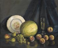 Still Life with a melon, grapes and peaches by Vicente Rincon - Auction record, sale price, and art valuation. Compare with similar artists and explore comparable artworks.