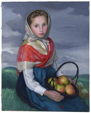 ALDEANITA ASTURIANA CON MANZANAS, 1940