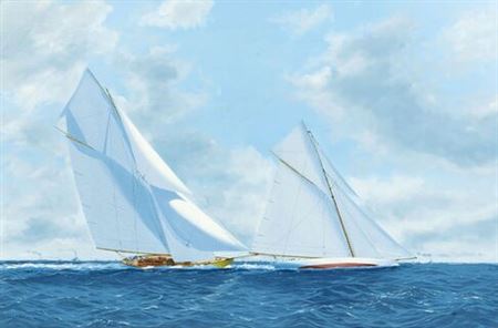 Shamrock vs Columbia, 10th America's Cup by James Miller - Auction record, sale price, and art valuation. Compare with similar artists and explore comparable artworks.
