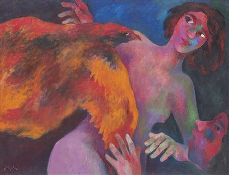 Two women with a bird