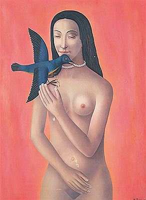 Woman and blue bird by Martin Rigo - Auction record, sale price, and art valuation. Compare with similar artists and explore comparable artworks.