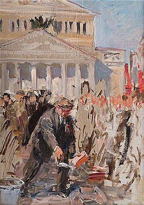 V.I. Lenin is laying the foundation stone to K. Marx