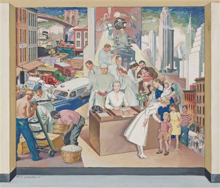 Sketch for Proposed Mural Panel, the Beekman Downtown Hospital