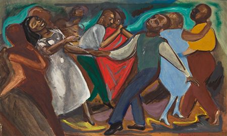 Sample artwork by Elizabeth Olds (1896 - 1991), known for lithograph and silk-screen arts, depression-era themes - View similar artists and auction records