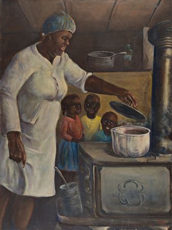 Untitled (Woman and Children at Stove).