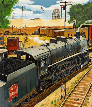 Sample artwork by Herb Mott (Born 1923), known for illustration, railroad scenes, western genre - View similar artists and auction records