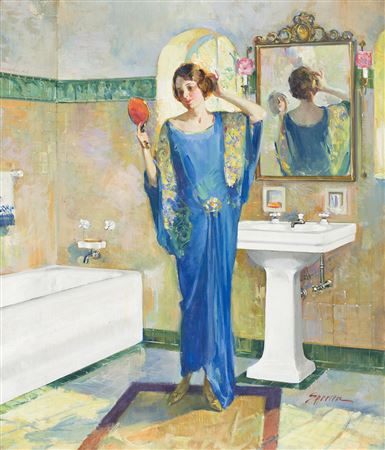 Woman at toilette. Standard Sanitary Co. advertisement.
