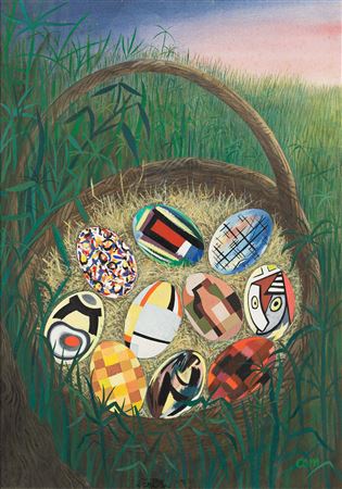 Modern Art Eggs in a Basket.Cover art.