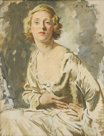 Portrait of Miss Pym, seated half-length in a white dress