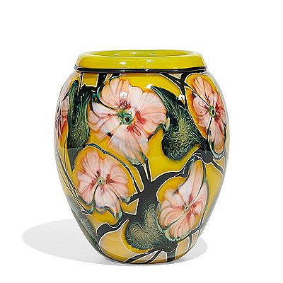 Multi Flora vase on a Mandarin yellow ground