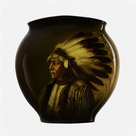 Exceptional and Large Standard Glaze Native American portrait vase