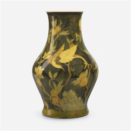 Yellow Tinted vase with birds of paradise