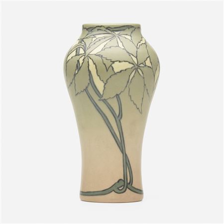 Vellum vase with Virginia creeper