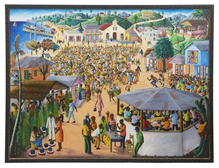 A Crowded Coastal Town Square Festival Scene