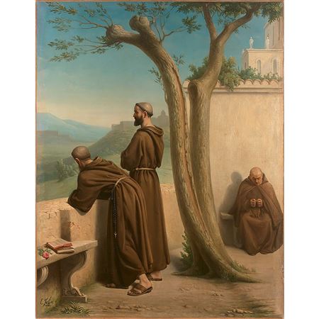 Monks contemplating a landscape