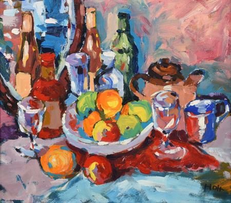 Still Life with Mirror, Fruit and Bottles by John Holt - Auction record, sale price, and art valuation. Compare with similar artists and explore comparable artworks.
