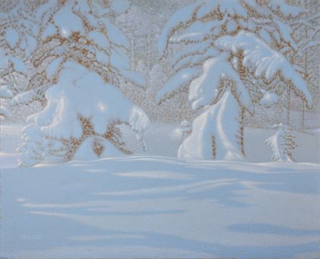 Snötyngda granar en skimrande vinterdag by Bror Lindh - Auction record, sale price, and art valuation. Compare with similar artists and explore comparable artworks.