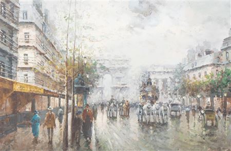Rainy Parisian boulevard