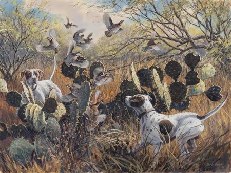 Bird Dogs Hunting Quail by Herb Booth - Auction record, sale price, and art valuation. Compare with similar artists and explore comparable artworks.