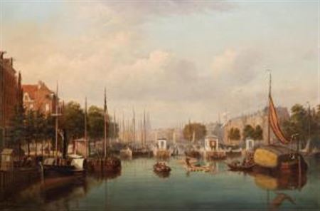 A view of Amsterdam from the Amstel river with the Magere Brug