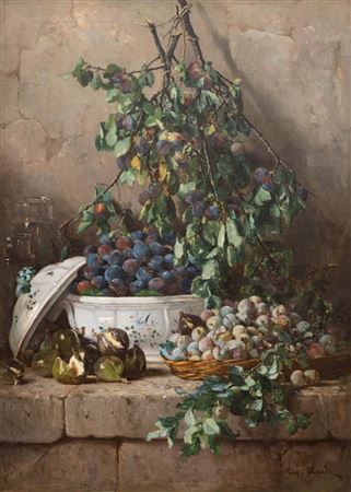 Still Life with Prunes in a Porcelain Terrine and Figs on a Stone Rim