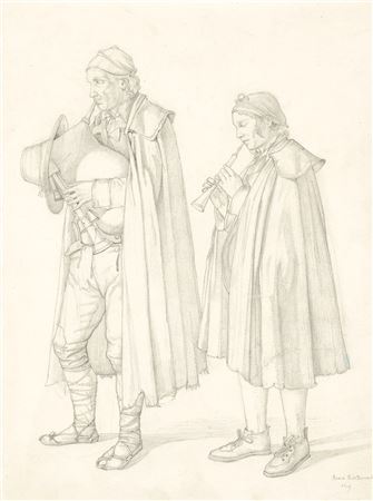 Two pifferari with bagpipes and shawm. 1819