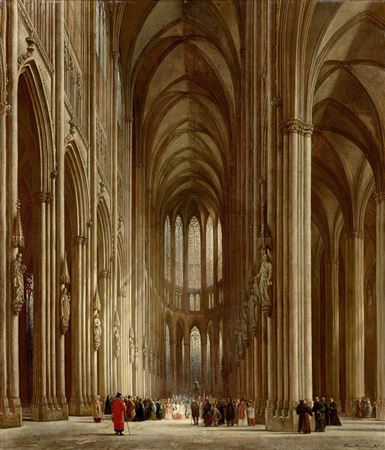 Interior view of Cologne Cathedral. 1868
