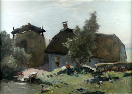 Farm with a farmer's wife and a fishing boy