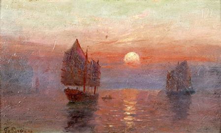 Sailboats at sunset by Tom Purvis - Auction record, sale price, and art valuation. Compare with similar artists and explore comparable artworks.