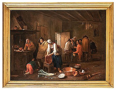 Interior with peasants Landscape with cottage and peasants