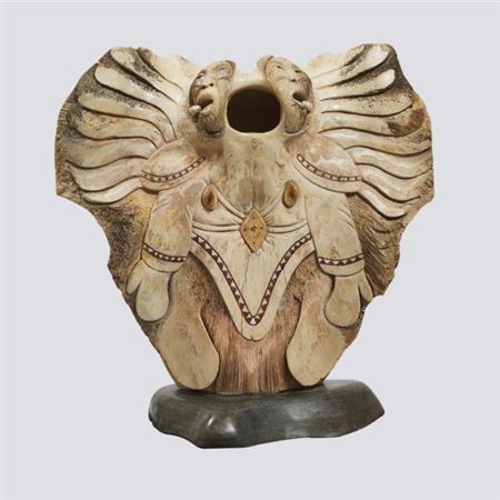 Sample artwork by Manasie Akpaliapik (Born 1955), known for inuit carving and mixed media figure, genre, arctic wildlife and cultural symbolism - View similar artists and auction records