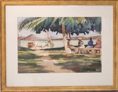 African American / Caribbean figures along shoreline in the shade