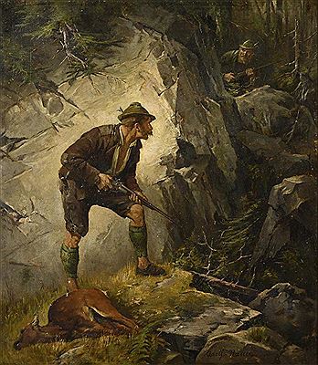 Hunting scene with two hunters by Adolph Nauer - Auction record, sale price, and art valuation. Compare with similar artists and explore comparable artworks.