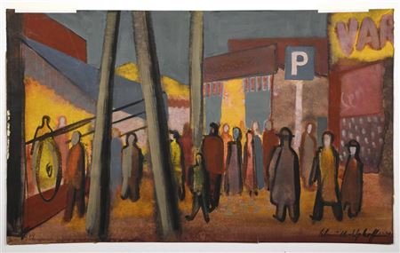 Street scene with many passers-by by Hans Erich Schmidt-Uphoff - Auction record, sale price, and art valuation. Compare with similar artists and explore comparable artworks.