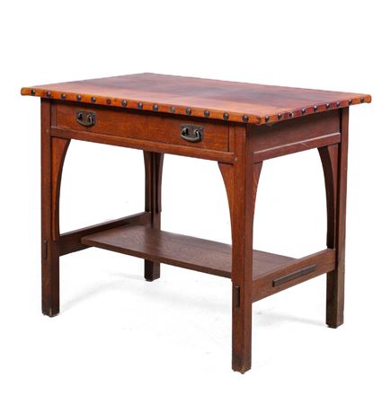 Arts and Crafts oak and leather top desk