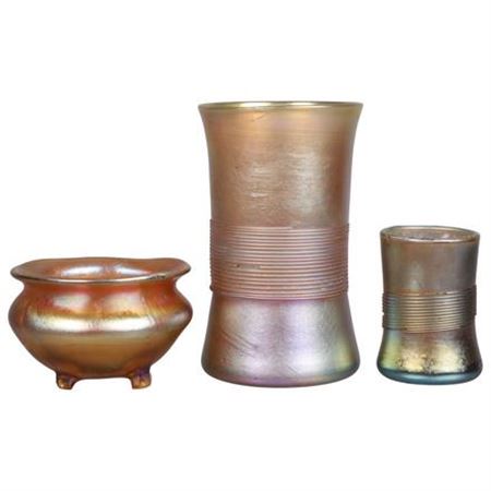 FAVRILE VASES AND DISH (3)