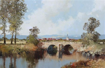Landscape with Bridge by Erich Paulsen - Auction record, sale price, and art valuation. Compare with similar artists and explore comparable artworks.