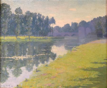 River and bridge in late spring or summer